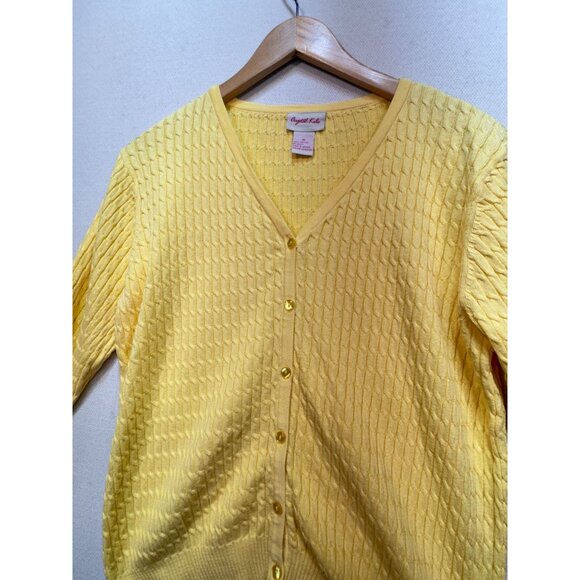 Crystal-Kobe Womens Cable Knit Cardigan Sweater Size M Yellow Button Up - Picture 3 of 9